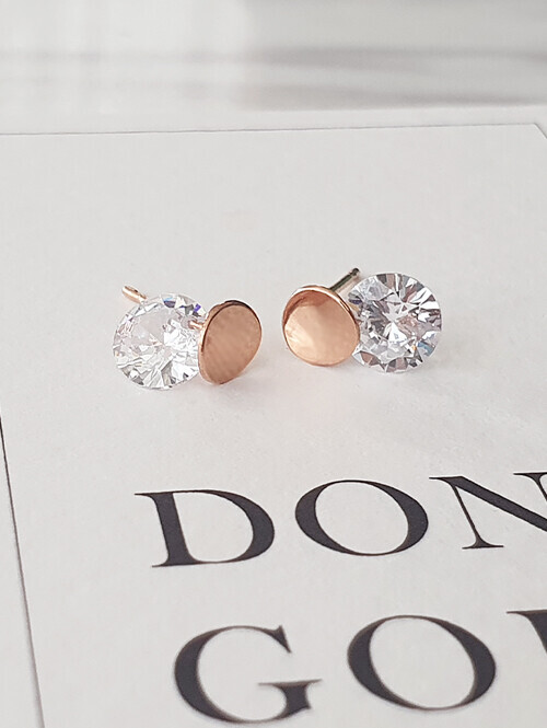 14K 원판 써클 큐빅 귀걸이(핀/침형)