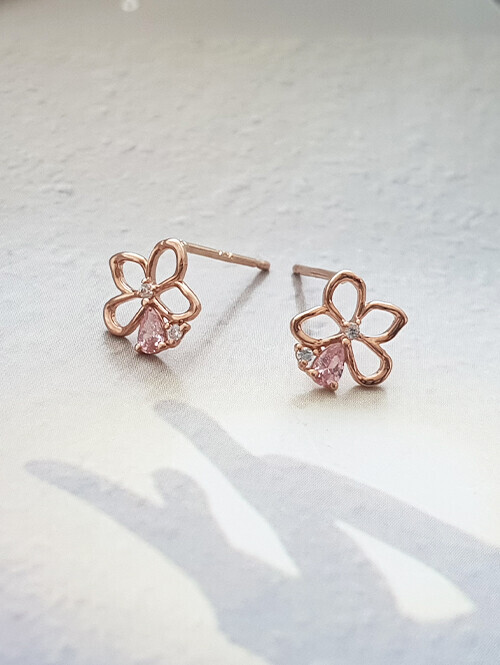 14K 베지나 플라워 핑크 큐빅 귀걸이(침/핀형)