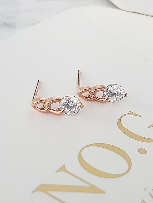 14K 아로나 큐빅 체인귀걸이﻿(핀/침형)