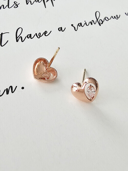 14K 열매 하트 큐빅 귀걸이 (침/핀형)