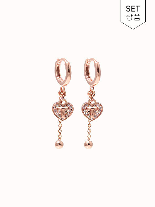 14K 18K 에놀 T 하트 드롭 볼귀걸이