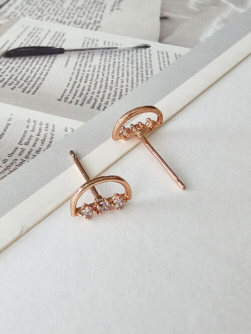 14K 탬버린 반원 큐빅 귀걸이(핀/침형)