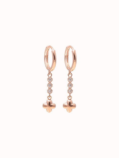 14K 18K 코니 크로버 드롭 귀걸이
