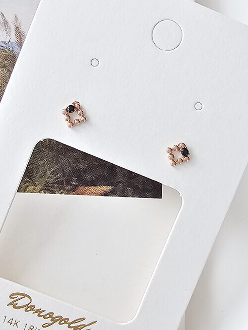 14K 스퀘어볼 블랙 큐빅 귀걸이(핀/침형)