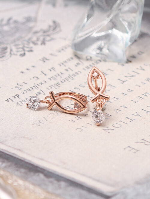 14K 18K 린타 큐빅 피쉬 귀걸이