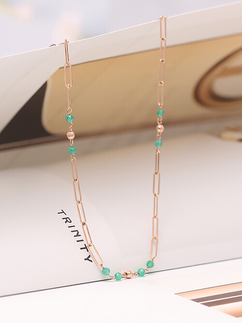 14K 그린오닉스 원석 볼 클립 목걸이