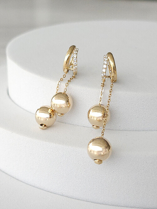 14K 18K 더블 골드볼 귀걸이