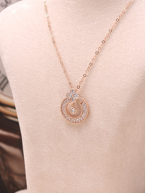 14K 18K 글로시 큐빅써클 클로버 목걸이