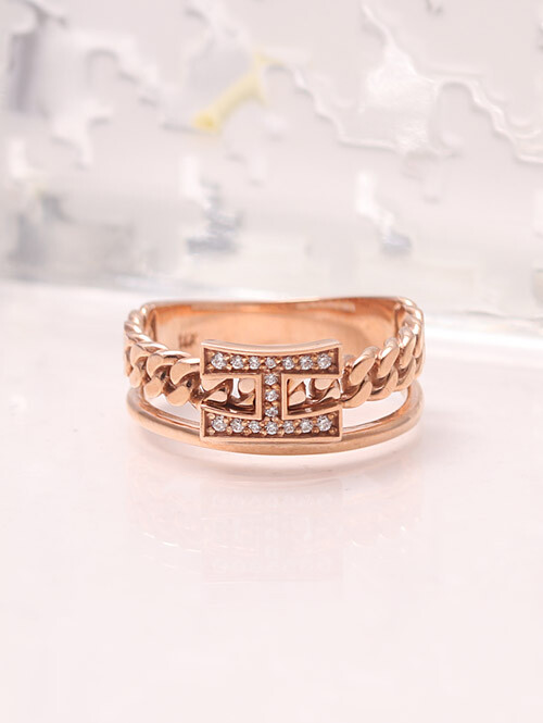 14K 18K 힐데트 H 두줄 체인 반지