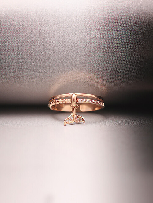 14K 18K 파닝 고래꼬리 딸랑이 두줄 반지