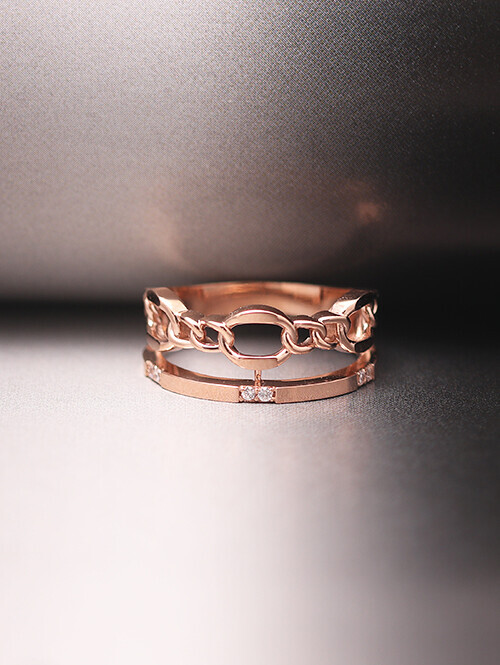 14K 18K 네이브 볼드 체인 두줄 반지