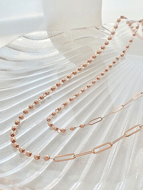 14K 18K 컷팅볼 클립 하프 체인 목걸이 (대 사이즈)