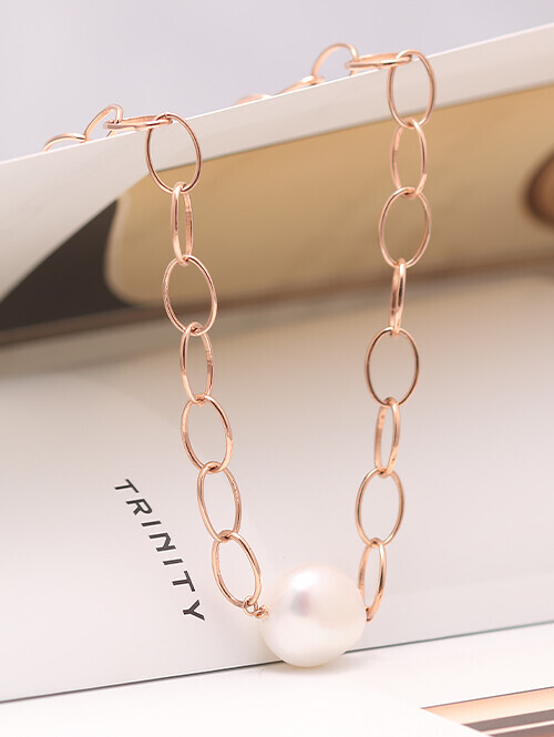 14K 18K 빈티지 못난이 담수진주 써클체인 목걸이