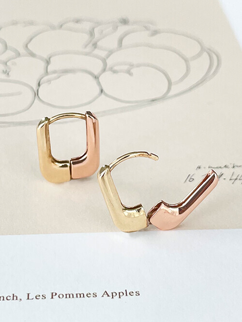 14K 18K 스퀘어 양면 투톤 원터치 귀걸이