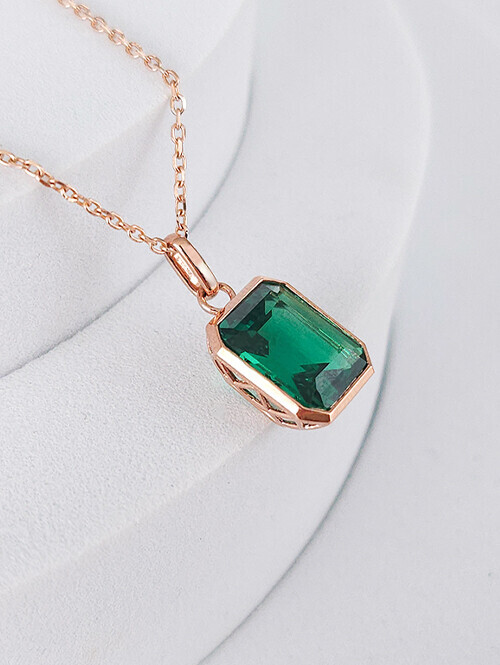 14K 18K 볼륨 스퀘어 그린 에메랄드 펜던트 (체인별도상품)
