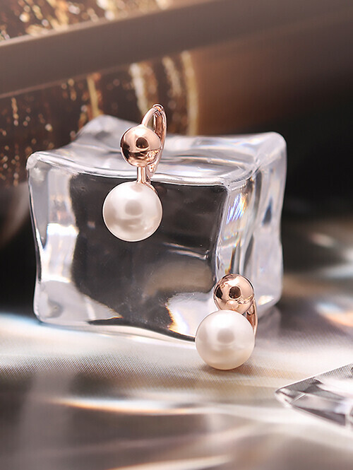 14K 18K 덤벨 진주 볼 귀걸이