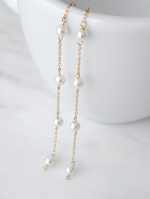 14K 세나 진주 롱 체인 드롭 귀걸이