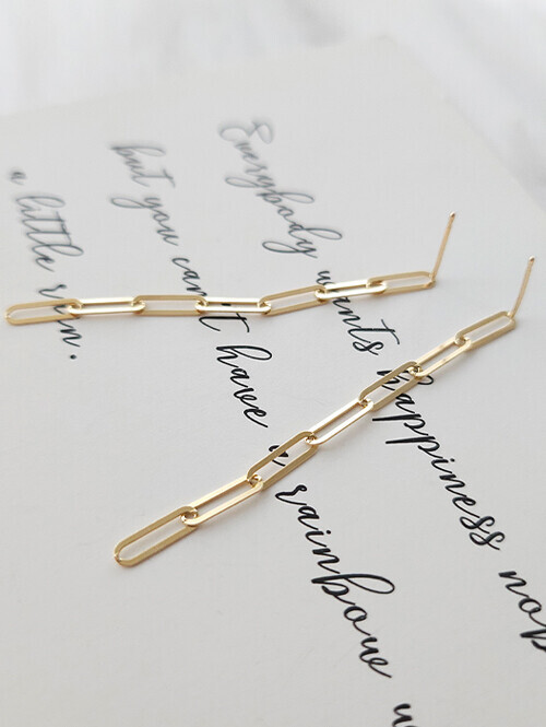 14K 스타일 롱 클립 드롭 귀걸이(핀/침형)
