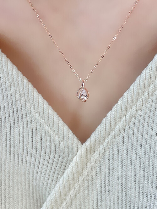 14K 투라인 물방울 큐빅 목걸이