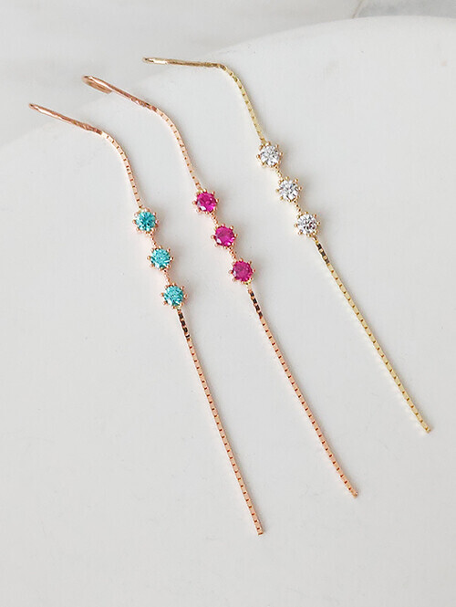 14K 젤리시 컬러큐빅 박스체인 드롭귀걸이