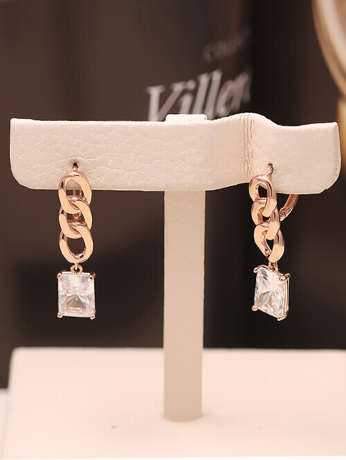 14K 18K 트리플체인 사각큐빅 귀걸이