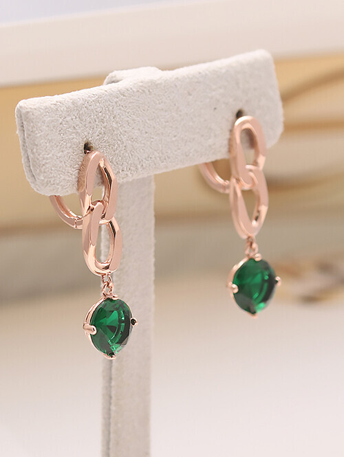 14K 18K 더블체인 에메랄드 큐빅 귀걸이