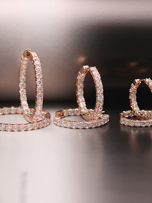 14K 18K 듀얼 큐빅 테니스 원터치 링 귀걸이 (소 사이즈)