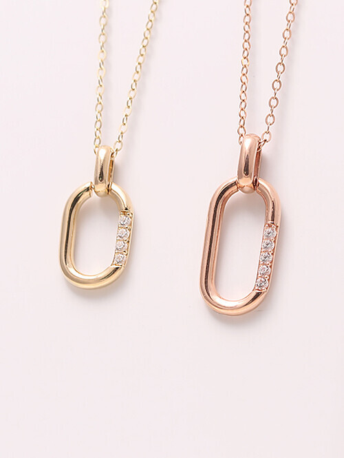 14K 18K 타원형 라인큐빅 클립 펜던트 (소,대 사이즈) (체인별도상품)