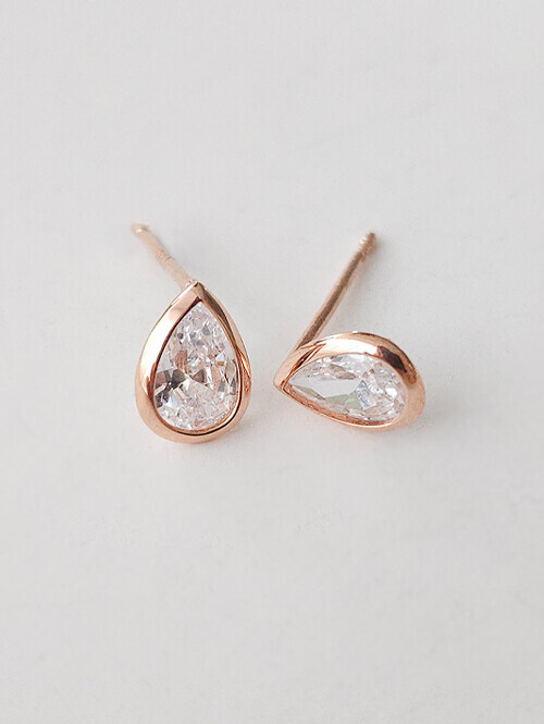 14K 샬링 데일리 물방울 큐빅 귀걸이(침/핀형)