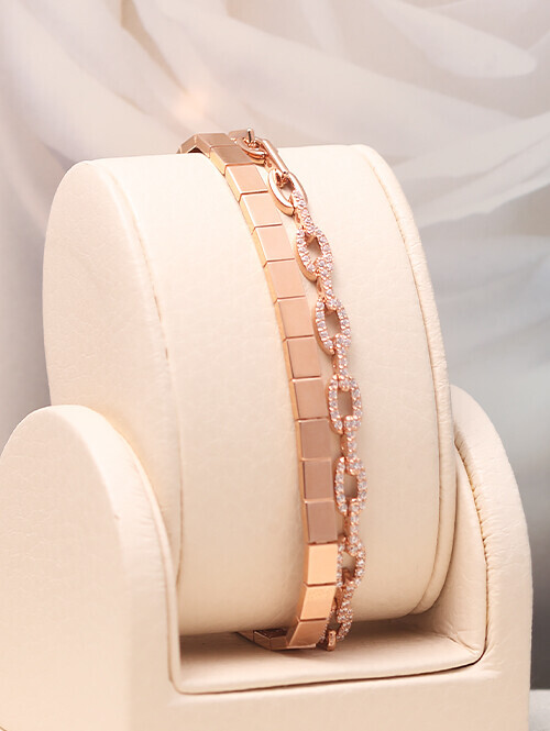 14K 18K 블링드 버클 스퀘어 두줄 팔찌