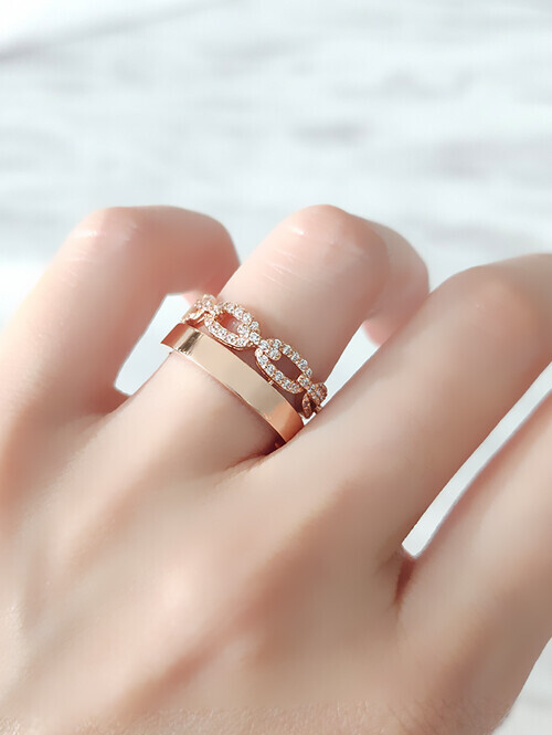 14K 18K 블링드 버클 두줄 반지