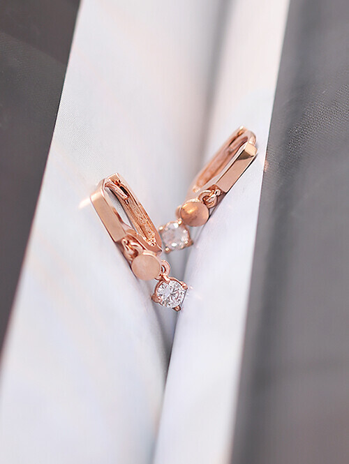 14K 18K 티베 더블써클 큐빅 귀걸이