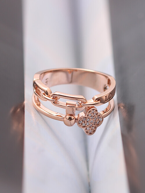 14K 18K 클립 클로버 루이스 두줄 반지