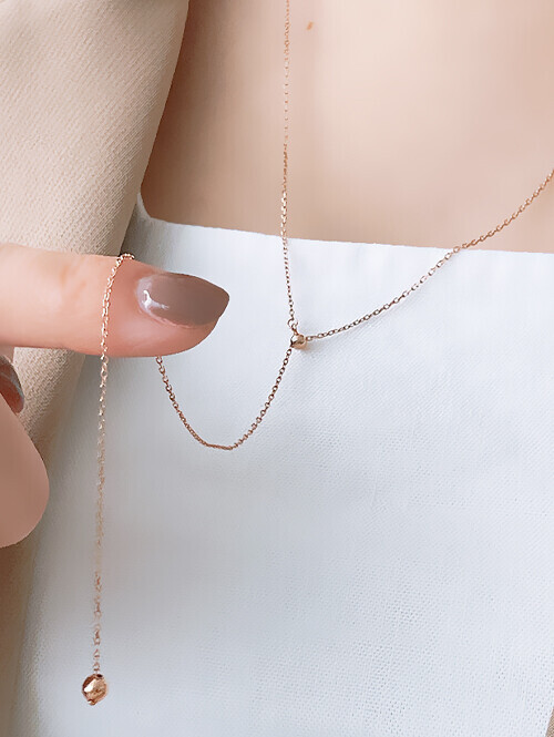 14K 골드볼 Y체인 드롭 목걸이