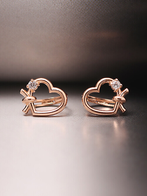 14K 18K 프레젠트 하트리본 귀걸이