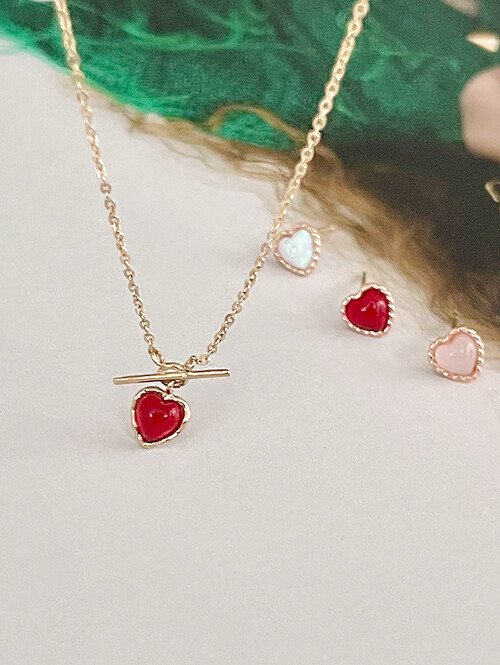 14K 메링 토글바 러브하트 목걸이