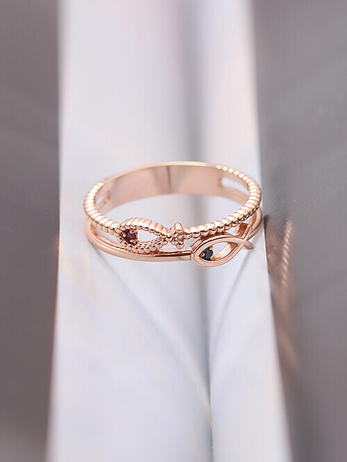 14K 18K 케닌 레드그린 피쉬 두줄 반지