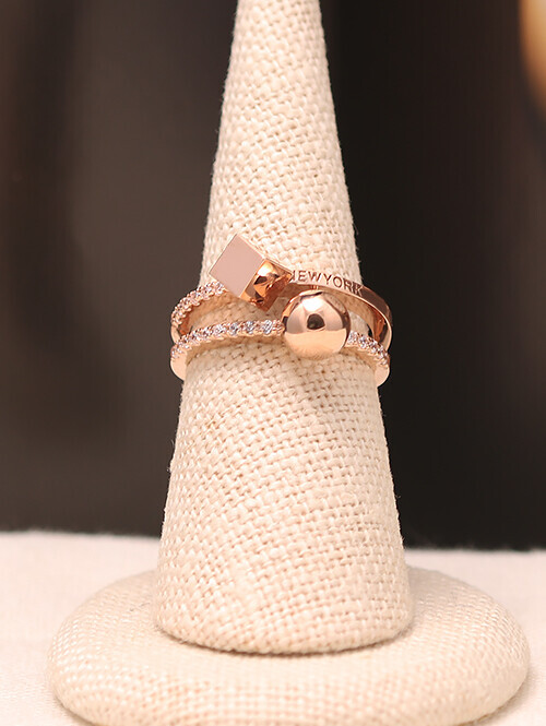 14K 18K 티엔나 큐브 볼 두줄 도형반지