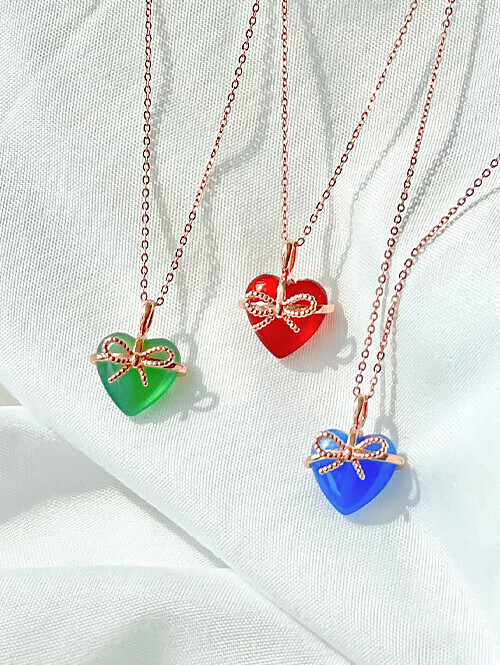 14K 18K 러브레터 리본하트 천연원석 목걸이