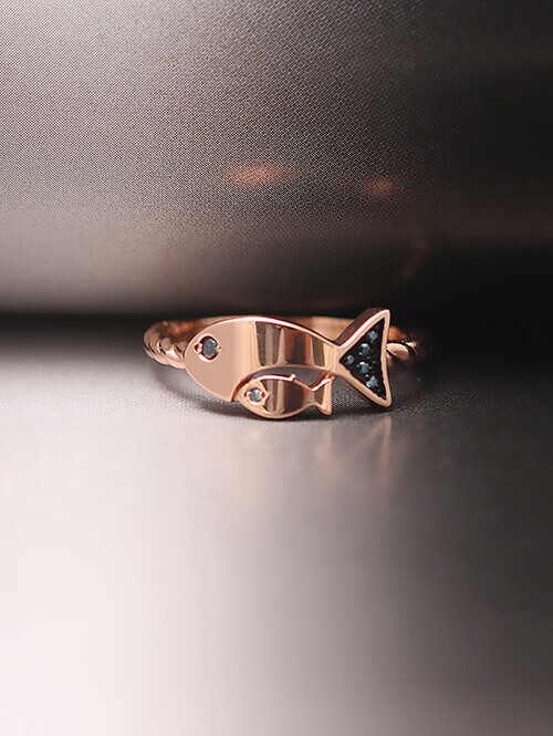 14K 18K 청쓰브다이아 납작 더블피쉬 반지