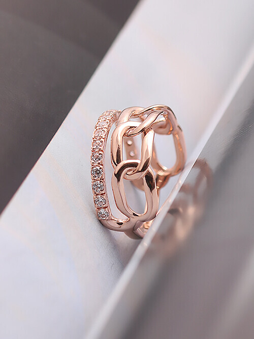 14K 18K 랭코 두줄 레이어드 체인반지