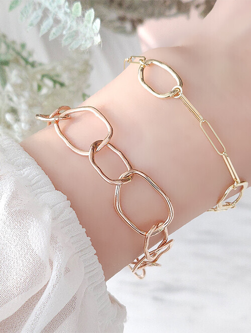 14K 18K 로즐 유니크 믹스써클 클립팔찌