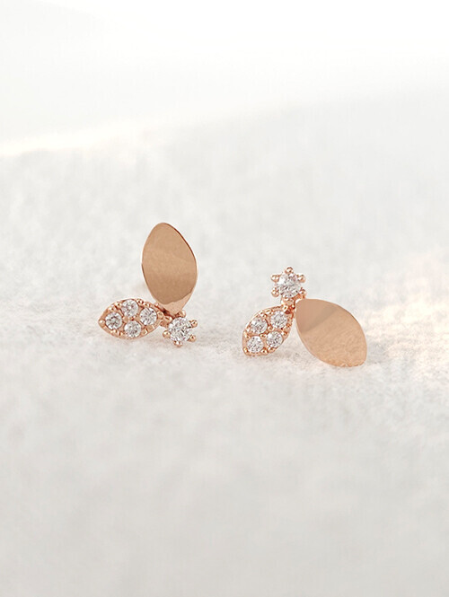 14K 메이플 리브스 귀걸이(핀/침형)