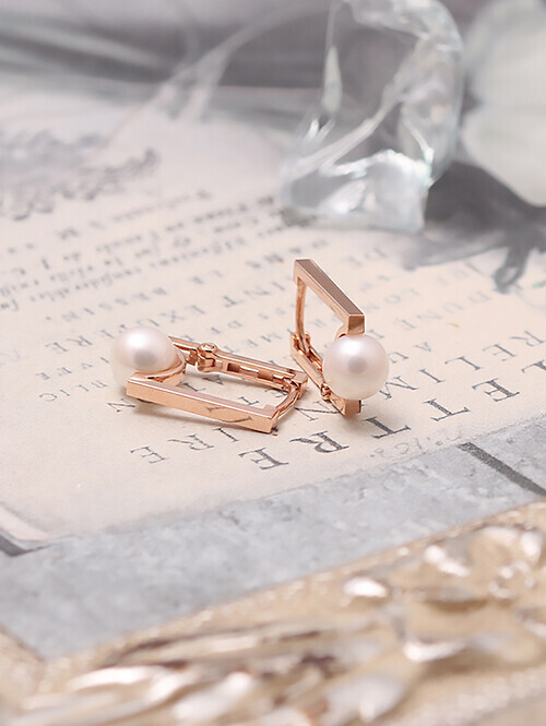 14K 18K 타티마 담수진주 스퀘어 링귀걸이