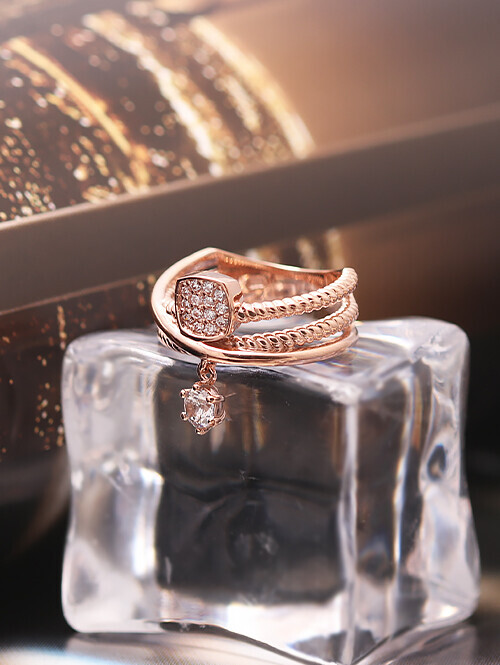 14K 18K 쉴레드 스퀘어 큐빅딸랑이 세줄 애끼링