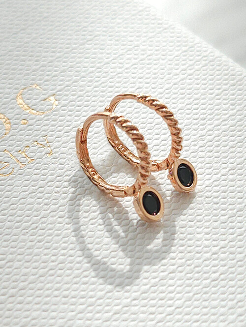 14K 18K 블랙오닉스 로프써클 링귀걸이