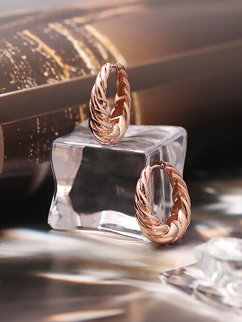 14K 18K 크로와상 볼드링 꼬임 귀걸이