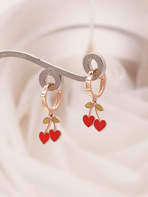 14K 18K 새콤 하트앵두 에폭시 귀걸이