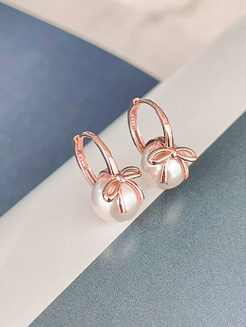 14K 18K 오너먼트 리본진주 귀걸이