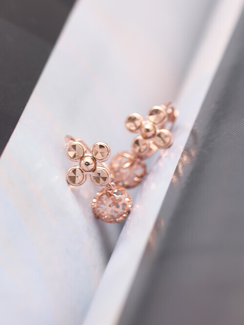 14K 18K 그레이트 클로버 컷팅 메쉬볼 큐빅 귀걸이